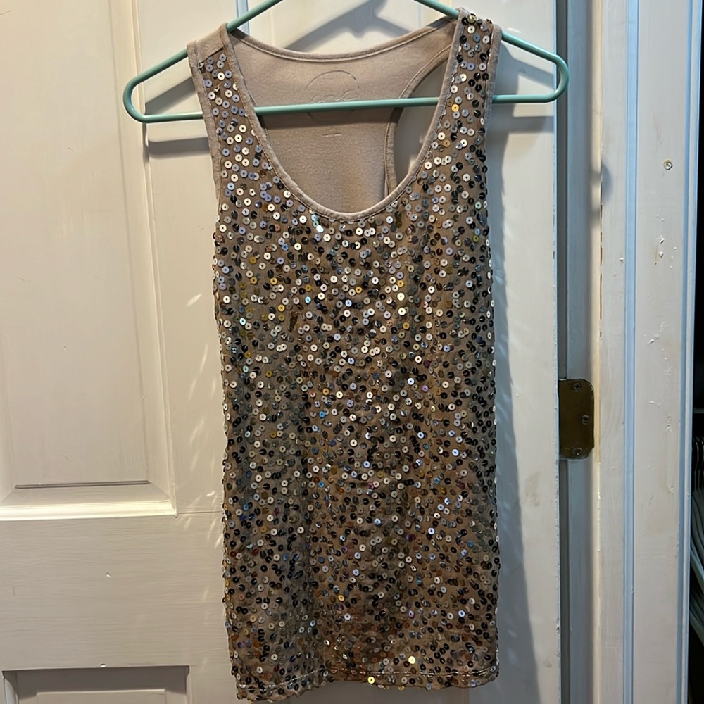 Inc gol silver sequin tank